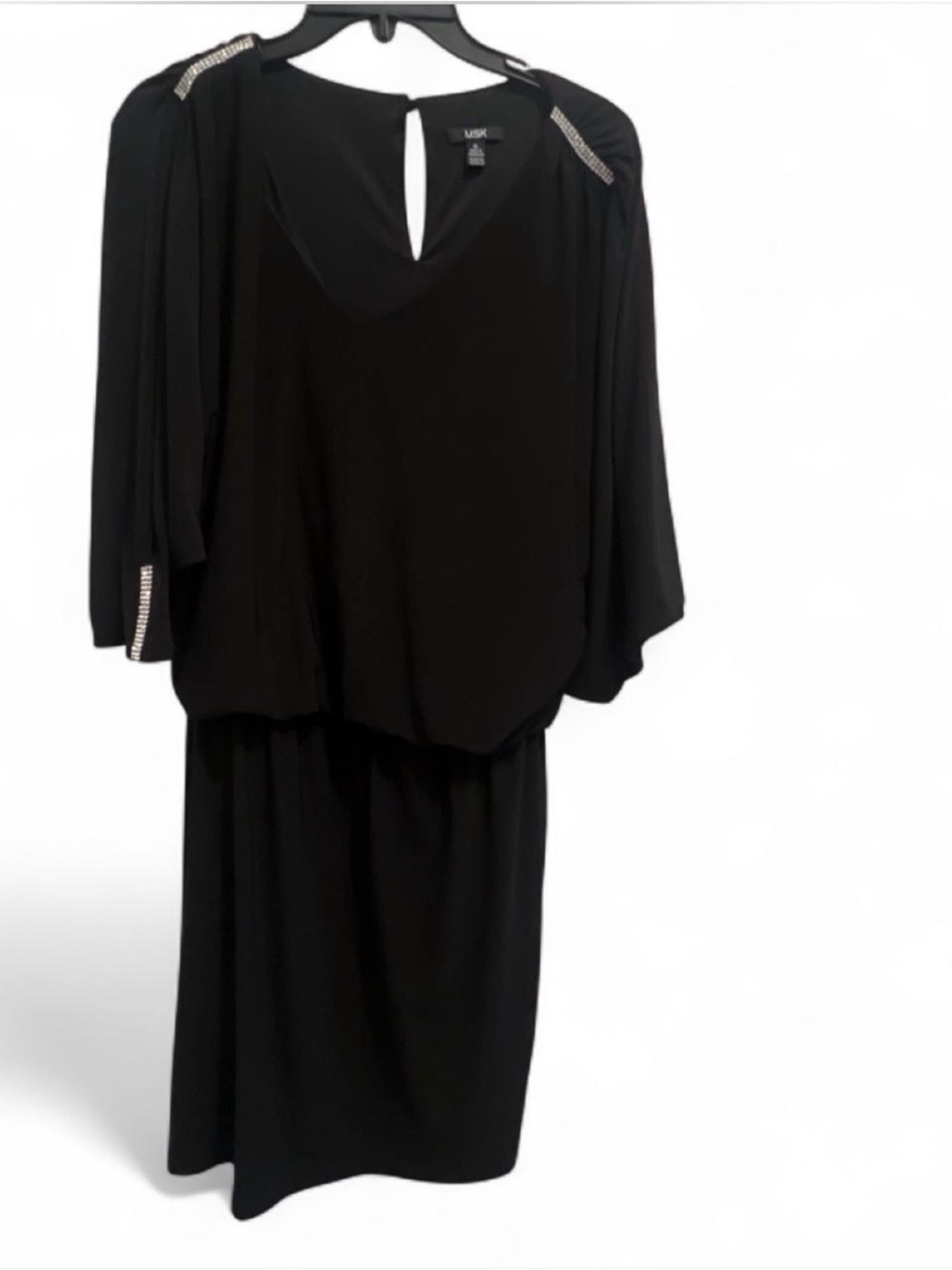 MSK Black Long-Sleeve Midi Dress with Rhinestone Shoulder Detail